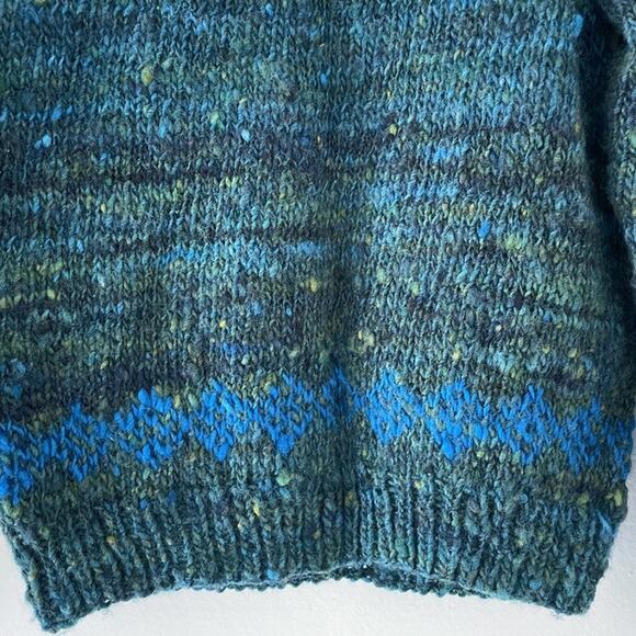 Vtg 80's Handknit Aquamarine Spaceknit Chunky Pullover Sweater Cozy Grunge - Picture 7 of 10